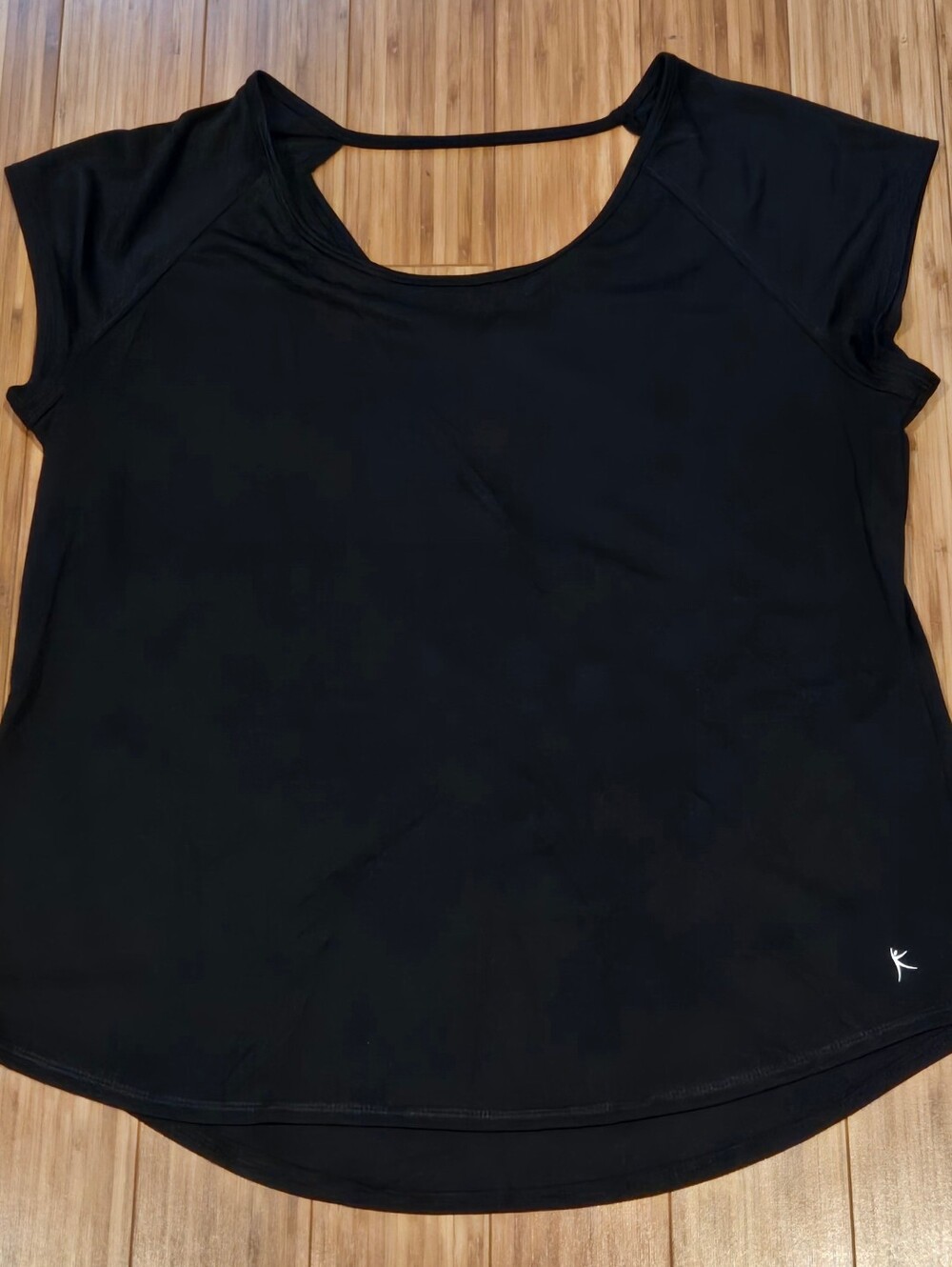 Danskin Black Short Sleeve Scoop Back Workout Tee